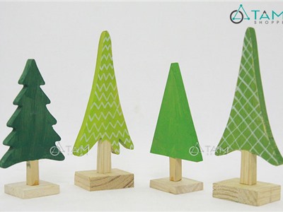 Combo 4 Cây thông Noel để bàn bằng gỗ nhỏ xinh XMAS-03